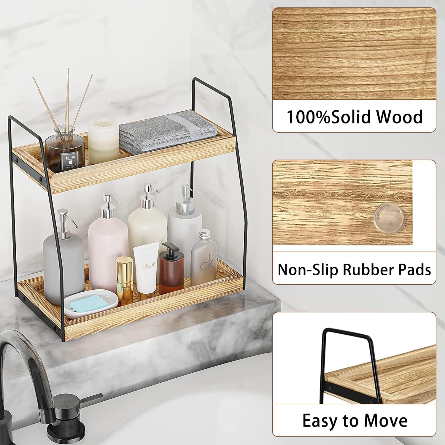 CARLA HOME 2 Tier Wooden Coffee Station Rack Countertop Organiser