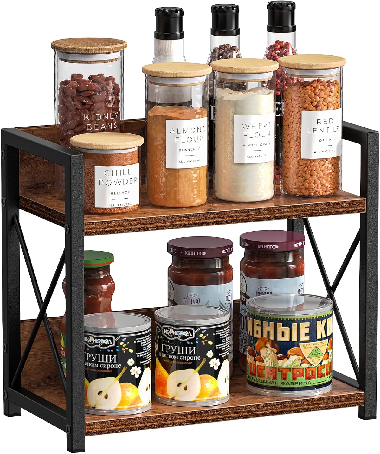 CARLA HOME 2-Tier Countertop Shelf Organizer, Rustic Wood, 27 x 30 x 16 cm - SuperSaverAU - view 2