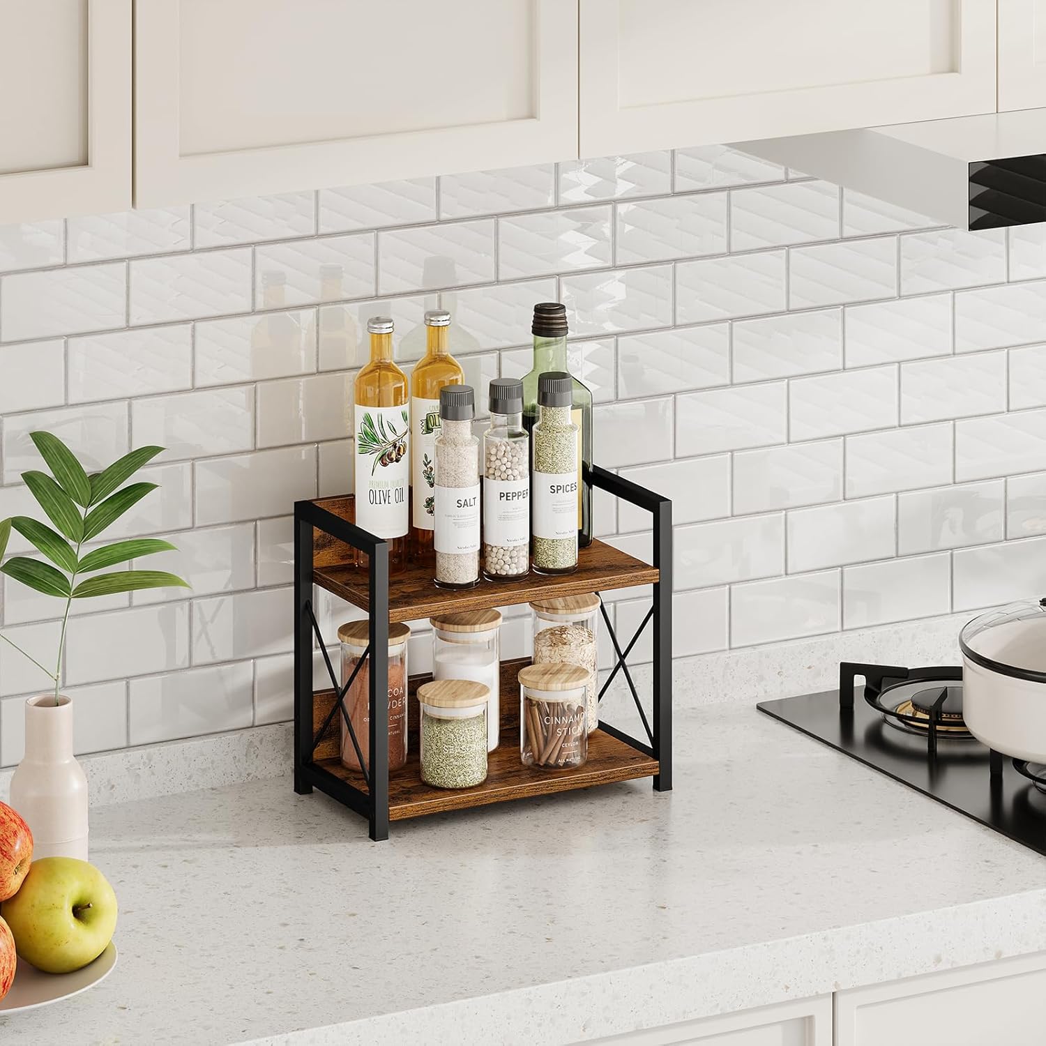 CARLA HOME 2-Tier Countertop Shelf Organizer, Rustic Wood, 27 x 30 x 16 cm - SuperSaverAU - view 3