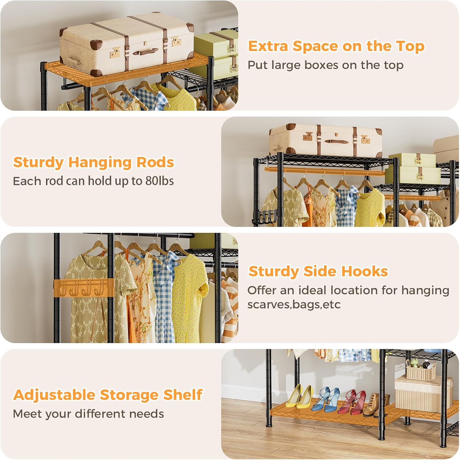 CARLA HOME Heavy Duty Garment Rack – 44 x 188 x 189cm with Rods & Shelves