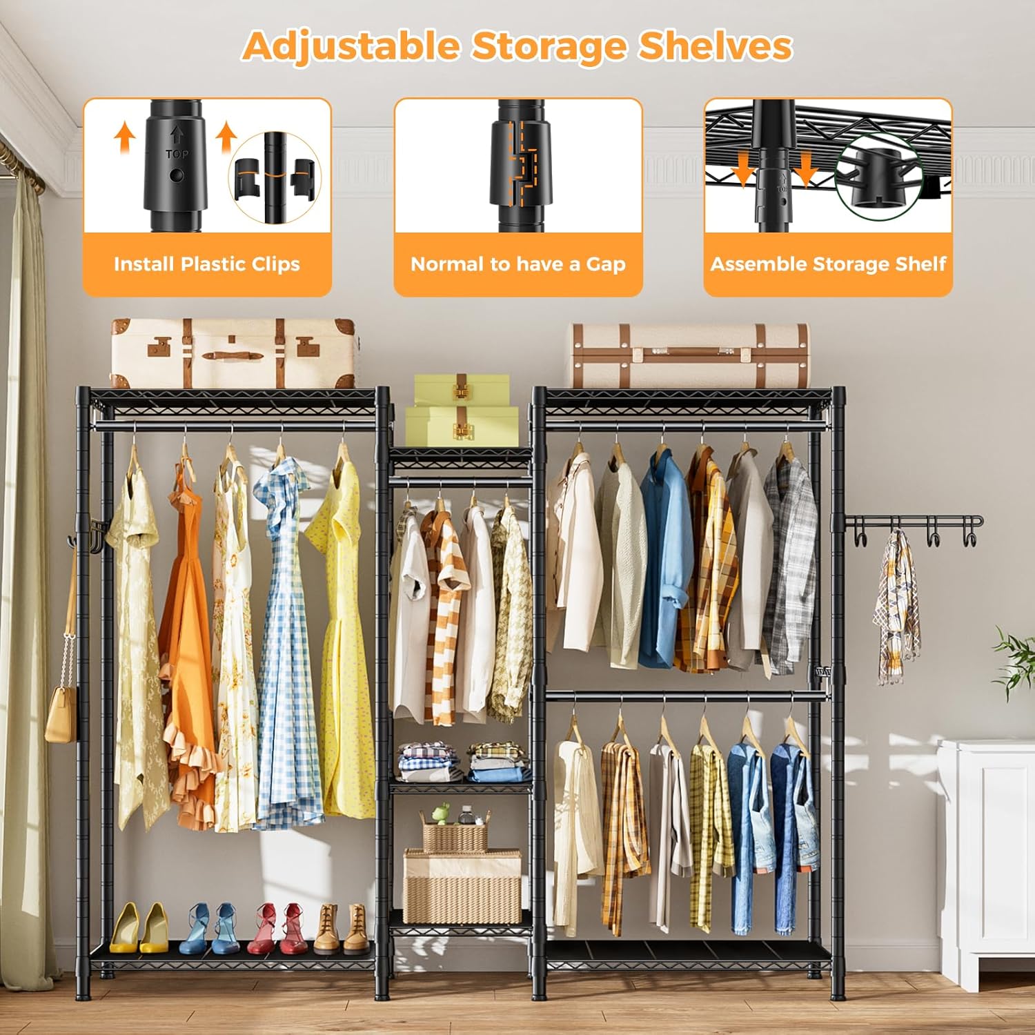 CARLA HOME Heavy Duty Garment Rack – 44 x 188 x 189cm with Rods & Shelves