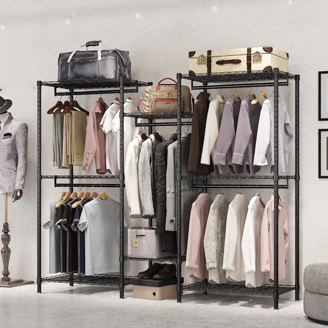 CARLA HOME Heavy Duty Garment Rack – 44 x 188 x 189cm with Rods & Shelves