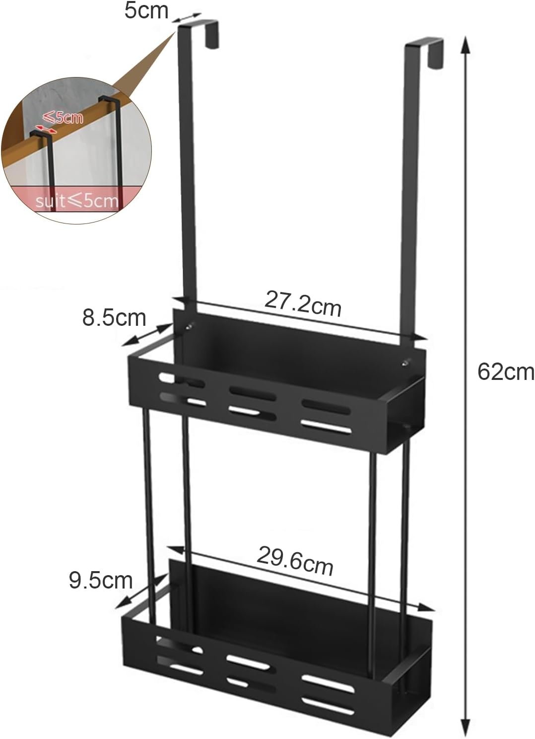 CARLA HOME 2-tier Over the Door Shower Caddy Organizer 62 x 30 x 5 cm with Hooks - SuperSaverAU - view 2