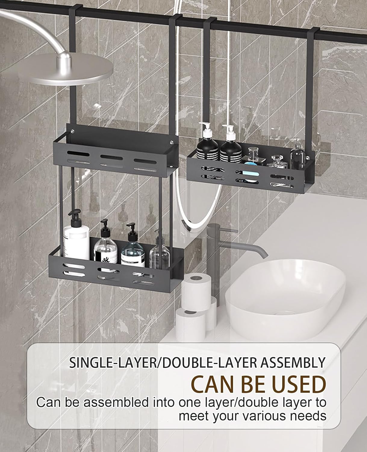 CARLA HOME 2-tier Over the Door Shower Caddy Organizer 62 x 30 x 5 cm with Hooks - SuperSaverAU - view 3