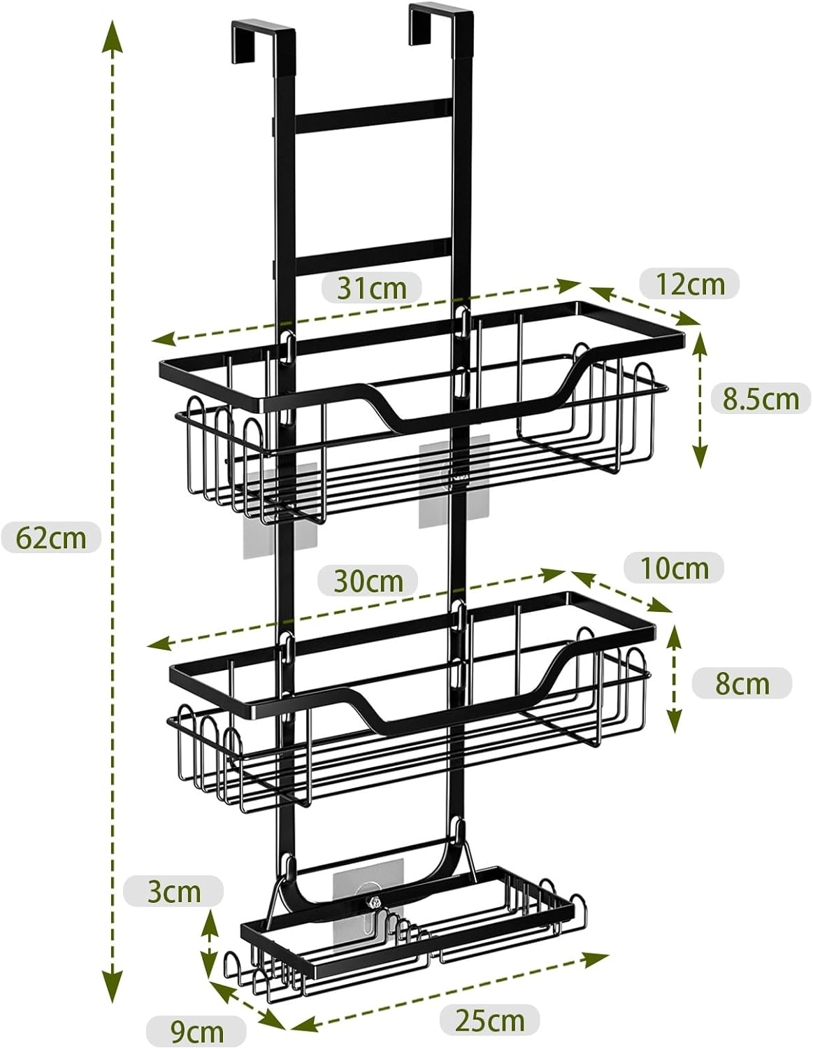 CARLA HOME 3-Tier Over the Door Shower Caddy Organizer 62 x 30 x 12 cm, Rustproof - SuperSaverAU - view 2