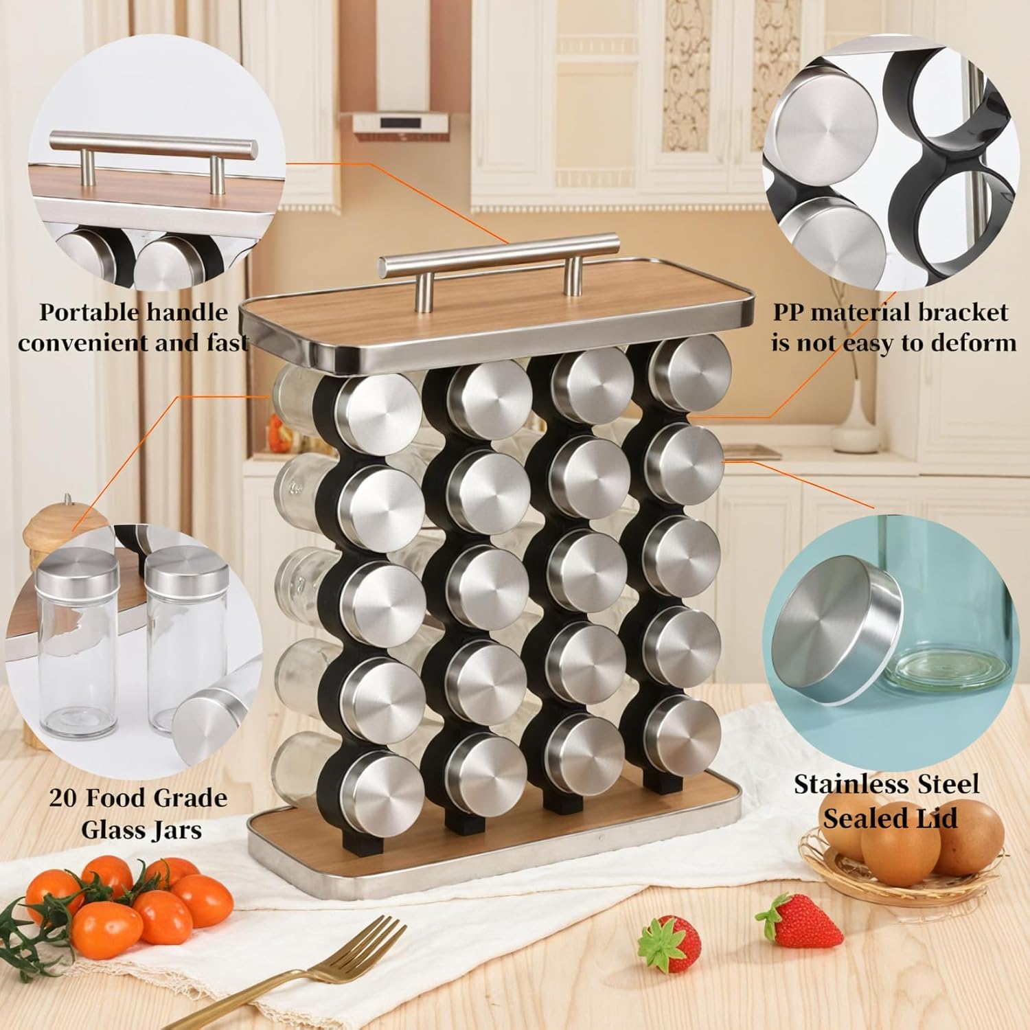 CARLA HOME 20-Jar Spice Rack Organizer, 29x28x10 cm, Space-Saving Design - SuperSaverAU - view 3