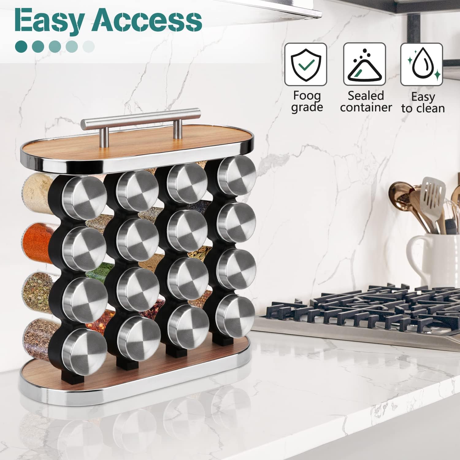 CARLA HOME 20-Jar Spice Rack Organizer, 29x28x10 cm, Space-Saving Design - SuperSaverAU - view 5
