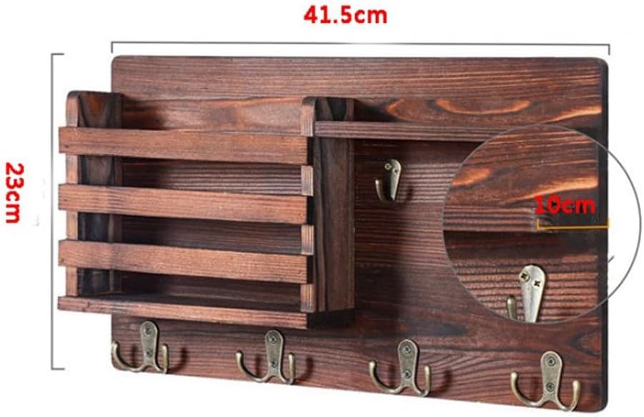 CARLA HOME Rustic Wood Wall Mounted Key and Mail Holder, 42x23x10 cm, 6 Hooks - SuperSaverAU - view 6