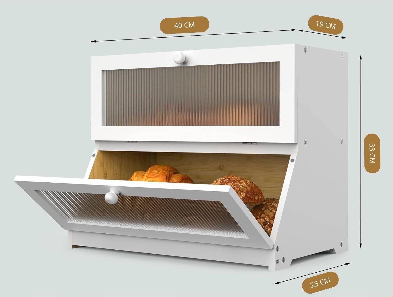 CARLA HOME Double Layer Bamboo Bread Box - 25x40x33 cm, Clear Window, Farmhouse Style - SuperSaverAU - view 2