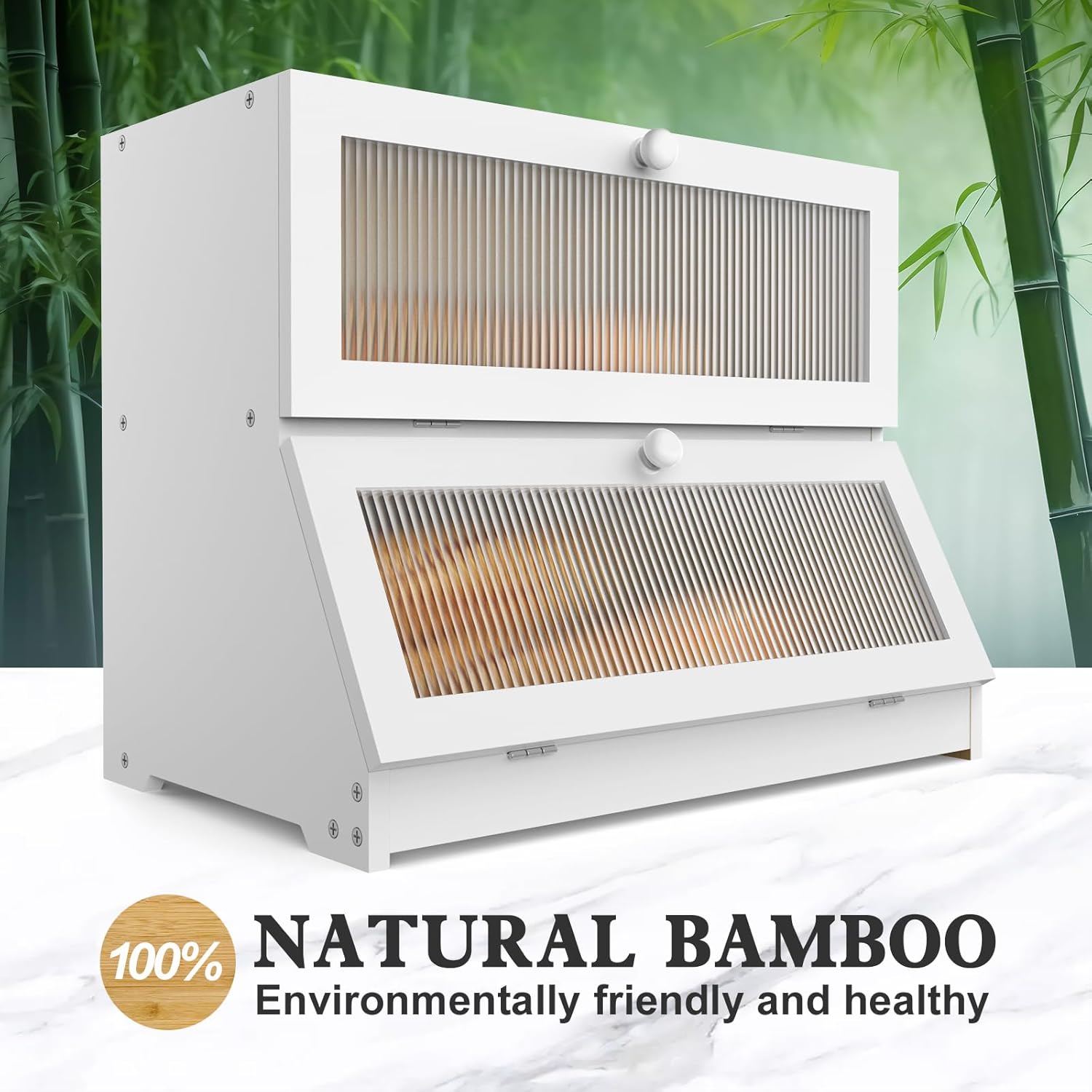 CARLA HOME Double Layer Bamboo Bread Box - 25x40x33 cm, Clear Window, Farmhouse Style - SuperSaverAU - view 5