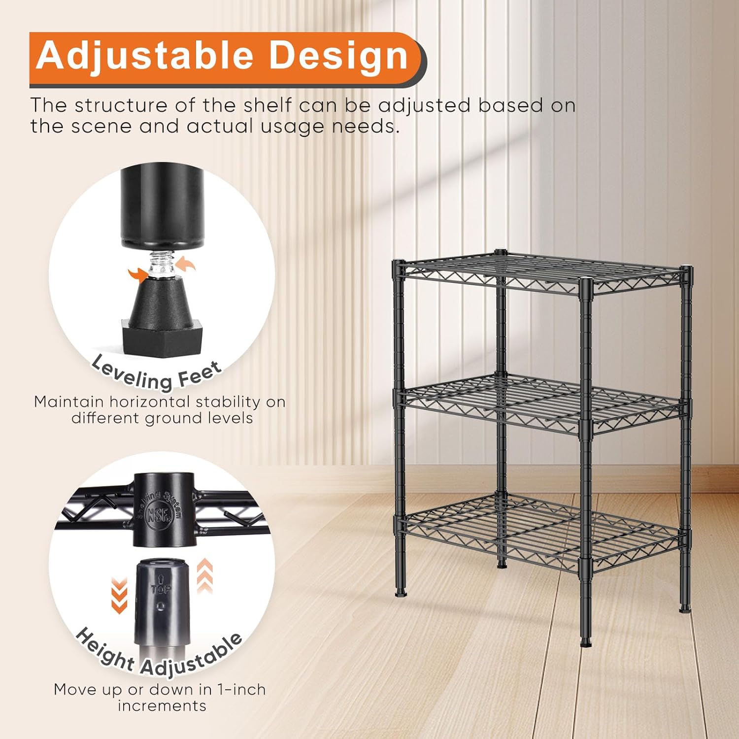 CARLA HOME 3-Tier Adjustable Metal Storage Shelves – 60 x 35 x 103cm