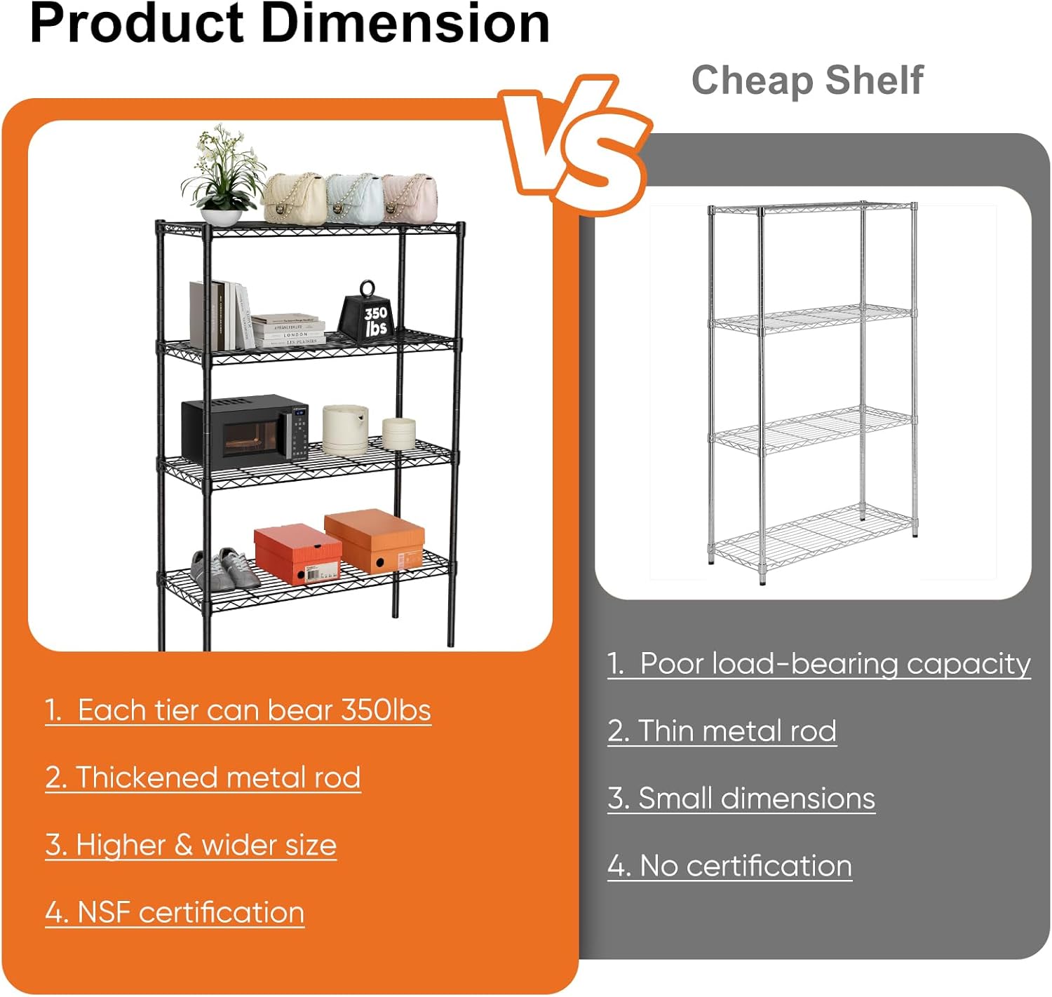 CARLA HOME 4-Tier Adjustable Metal Storage Shelves – 60 x 40 x 140cm
