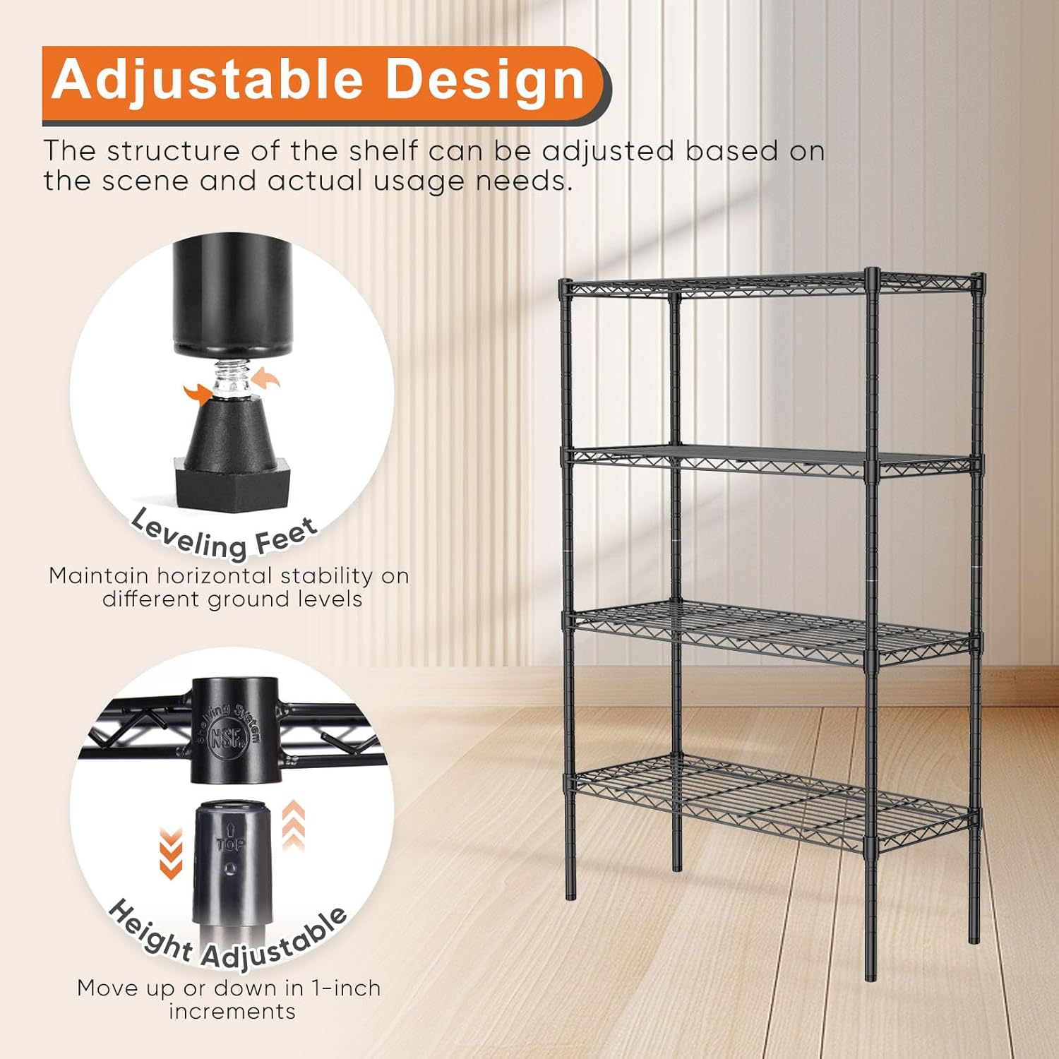 CARLA HOME 4-Tier Adjustable Metal Storage Shelves – 60 x 40 x 140cm
