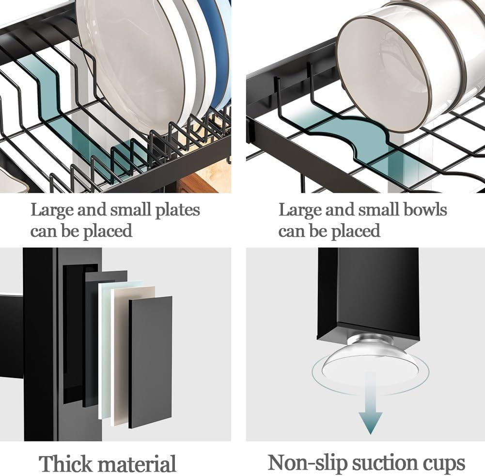 CARLA HOME Adjustable Over the Sink Dish Drying Rack 85 x 59 cm with Utensil Holder & Hooks - SuperSaverAU - view 4
