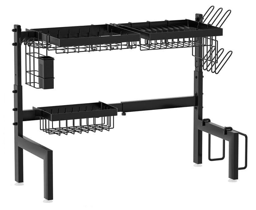 CARLA HOME Adjustable Over the Sink Dish Drying Rack 85 x 59 cm with Utensil Holder & Hooks - SuperSaverAU - view 9