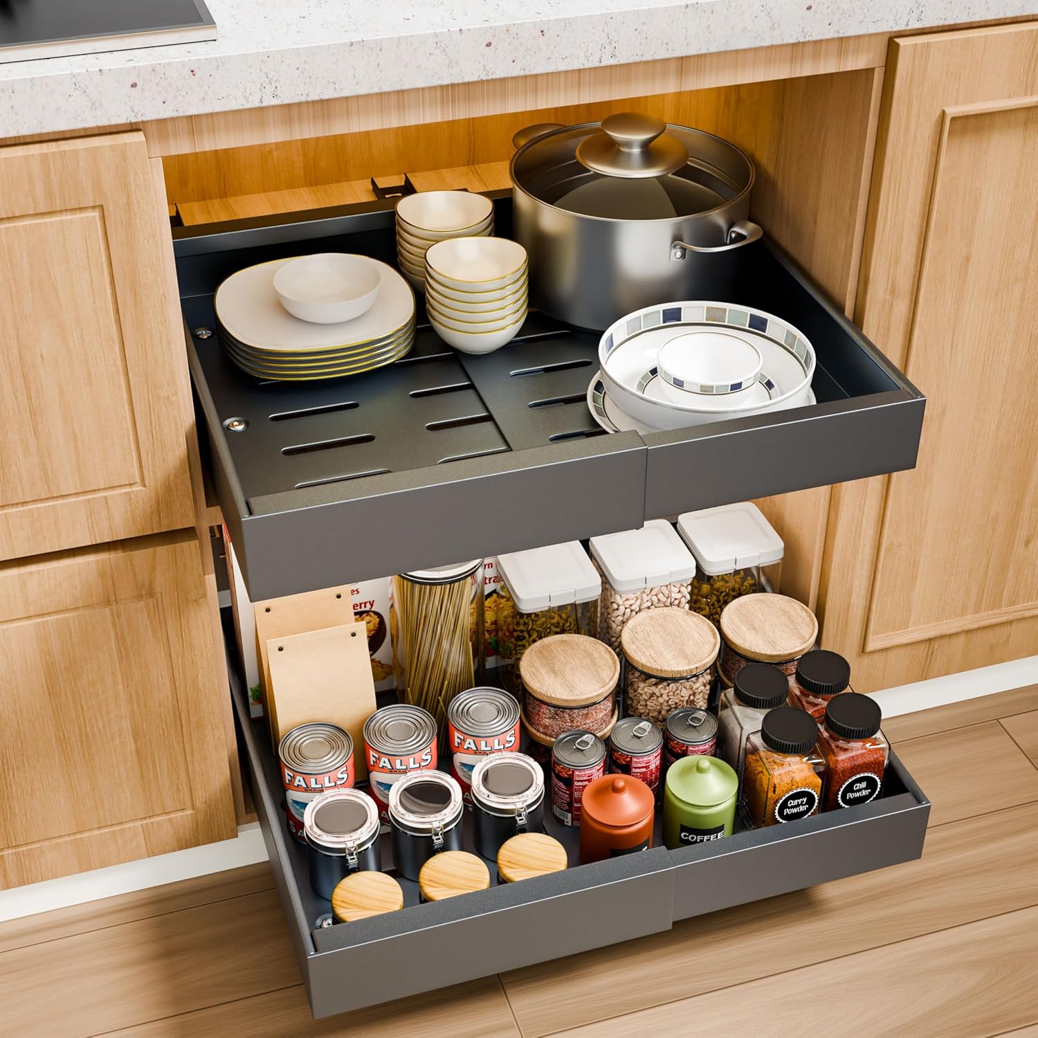 CARLA HOME 2 Pack Expandable Pull Out Cabinet Organizer with Adjustable Shelves, 52 x 8 x 42 cm - SuperSaverAU - view 1