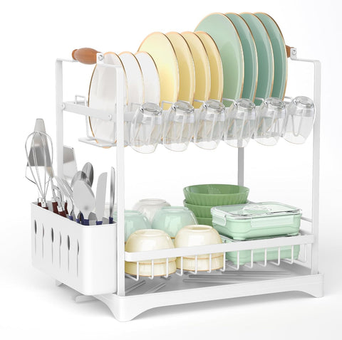 CARLA HOME 2-Tier Large Dish Drying Rack with Drainboard, Utensil Holder, 36 x 38 x 25 cm - SuperSaverAU - view 1