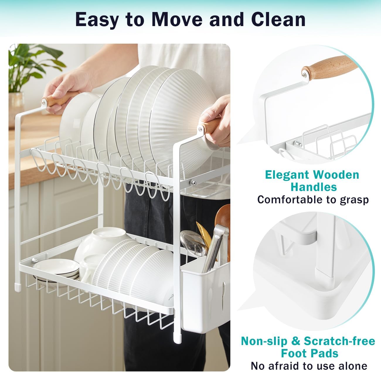 CARLA HOME 2-Tier Large Dish Drying Rack with Drainboard, Utensil Holder, 36 x 38 x 25 cm - SuperSaverAU - view 8