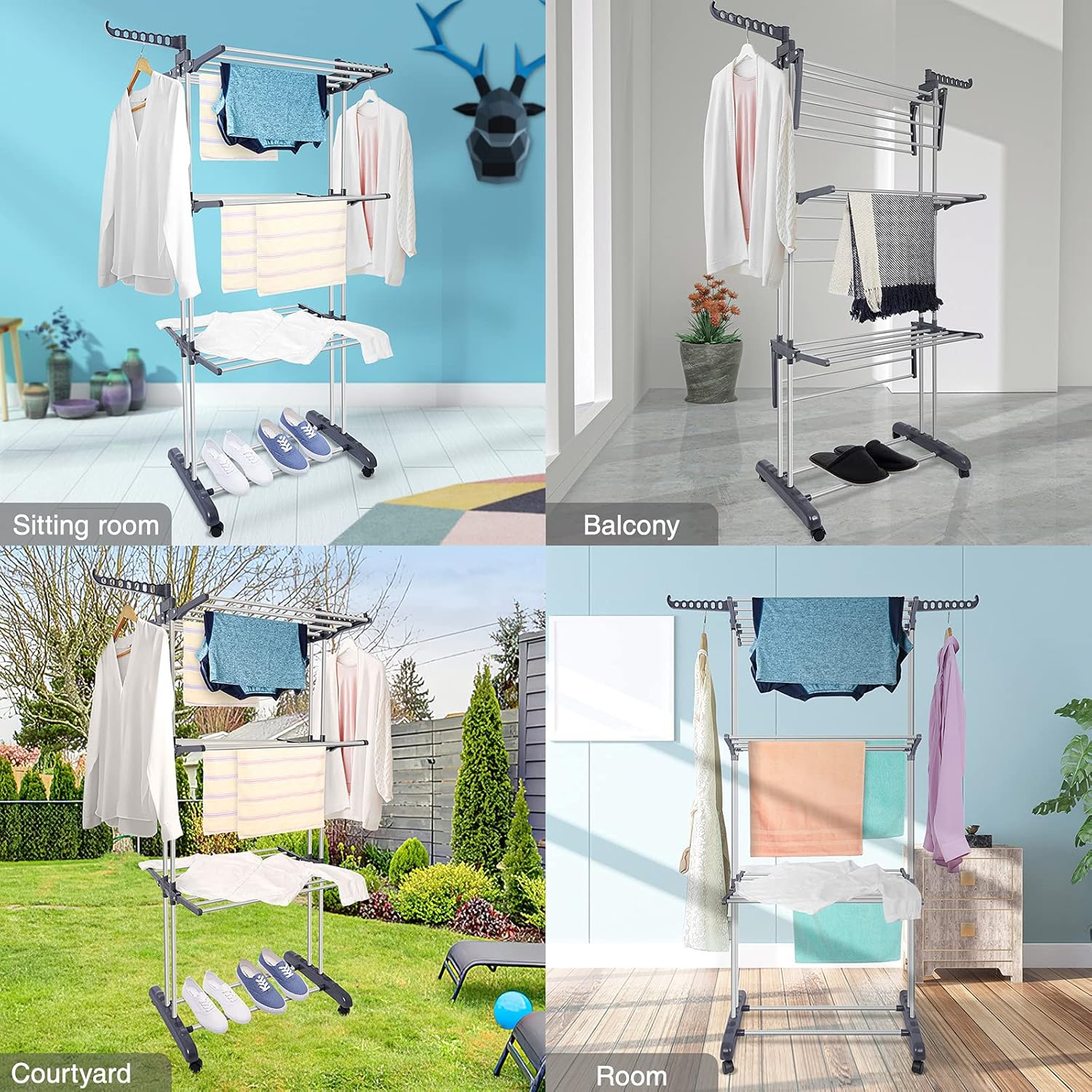 CARLA HOME Folding Clothes Drying Rack 29x103x41 cm with Wheels & Adjustable Wings - SuperSaverAU - view 3