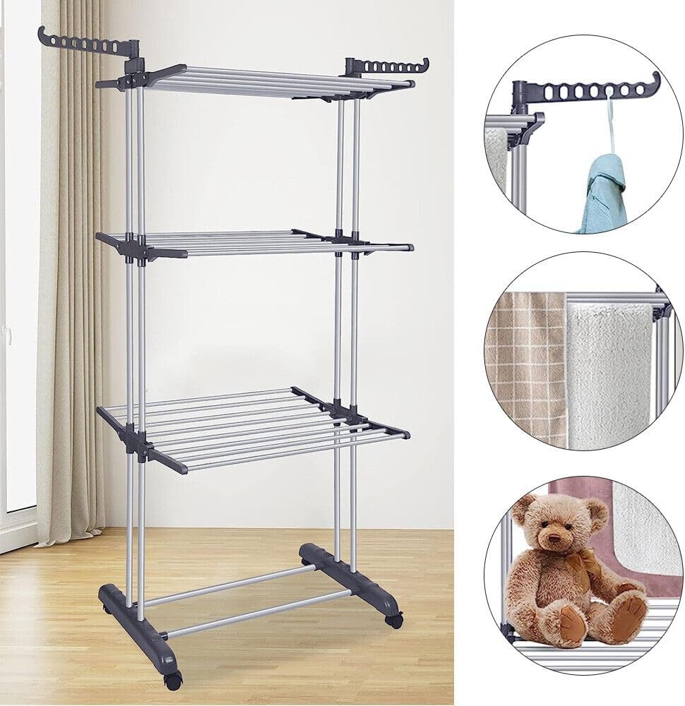 CARLA HOME Folding Clothes Drying Rack 29x103x41 cm with Wheels & Adjustable Wings - SuperSaverAU - view 5