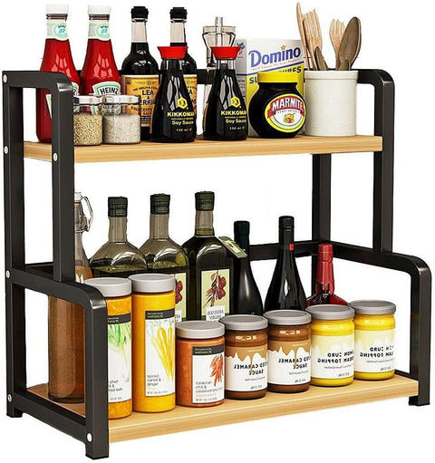 CARLA HOME 2-Tier Wooden Kitchen Countertop Spice Rack, 40 x 42 x 21 cm, Space-Saving - SuperSaverAU - view 1