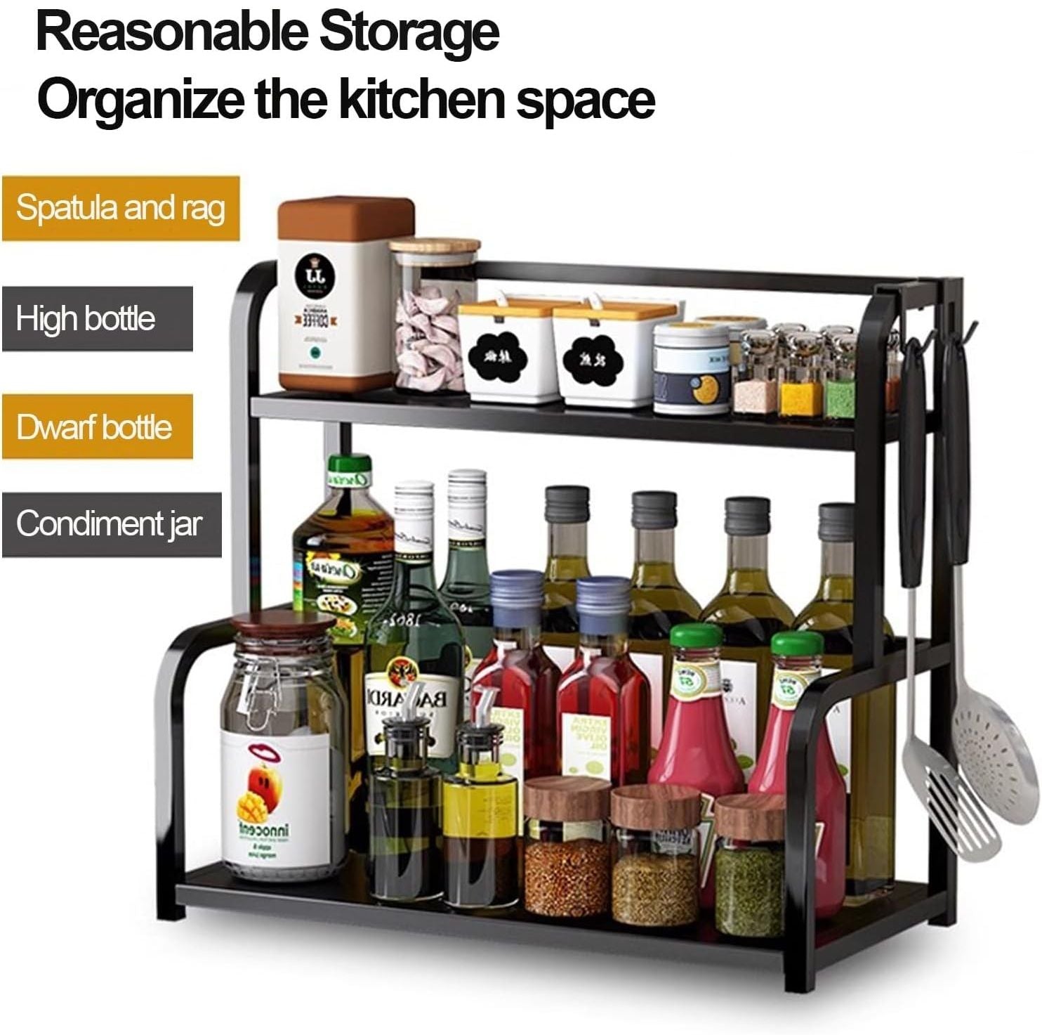 CARLA HOME 2-Tier Wooden Kitchen Countertop Spice Rack, 40 x 42 x 21 cm, Space-Saving - SuperSaverAU - view 4