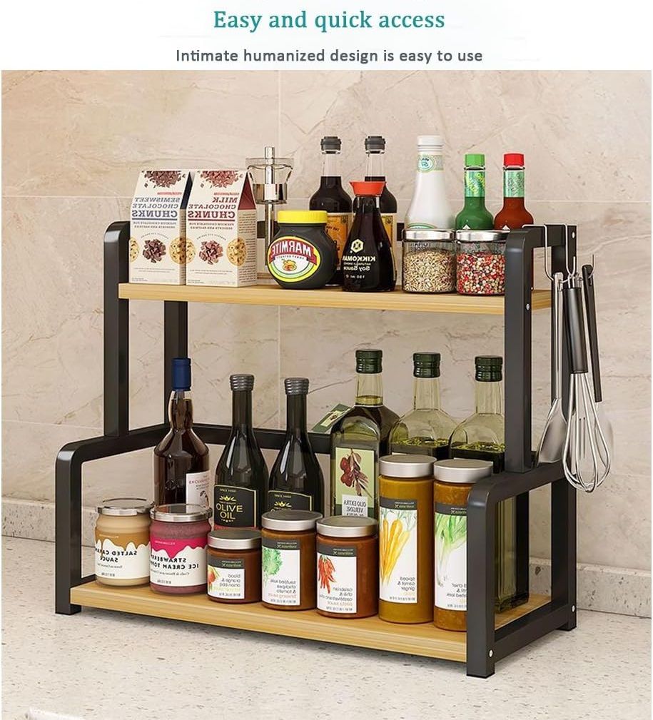 CARLA HOME 2-Tier Wooden Kitchen Countertop Spice Rack, 40 x 42 x 21 cm, Space-Saving - SuperSaverAU - view 5