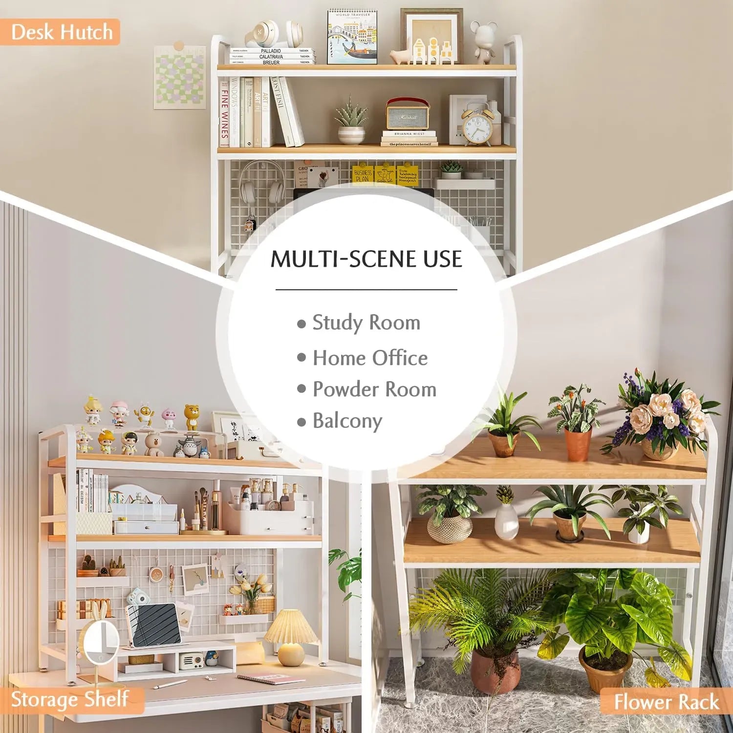 CARLA HOME 2 Tier Metal Desktop Hutch Bookshelf with Grid Panel 95cm