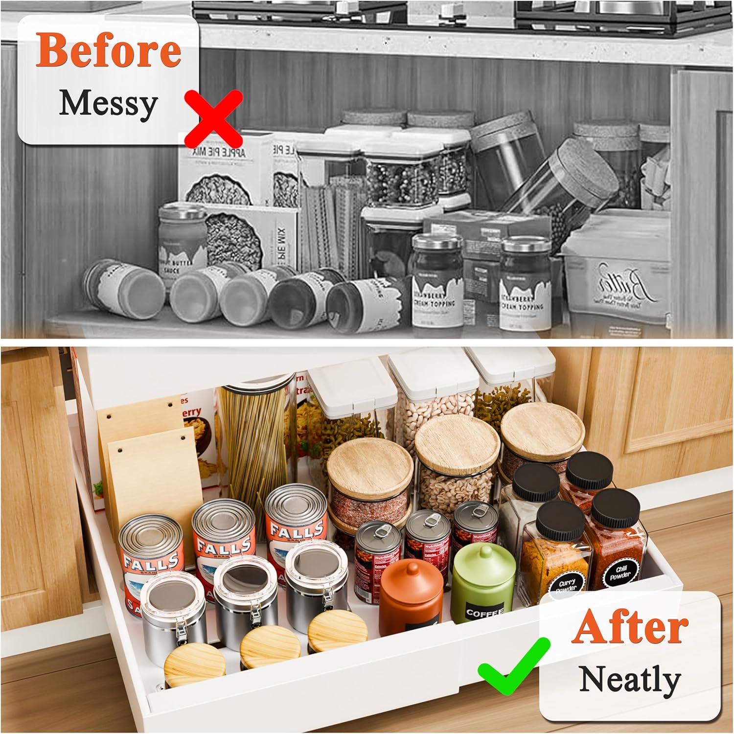 CARLA HOME 2 Pack Expandable Pull Out Cabinet Organizer with Adjustable Shelves 52x8x42 cm - SuperSaverAU - view 4
