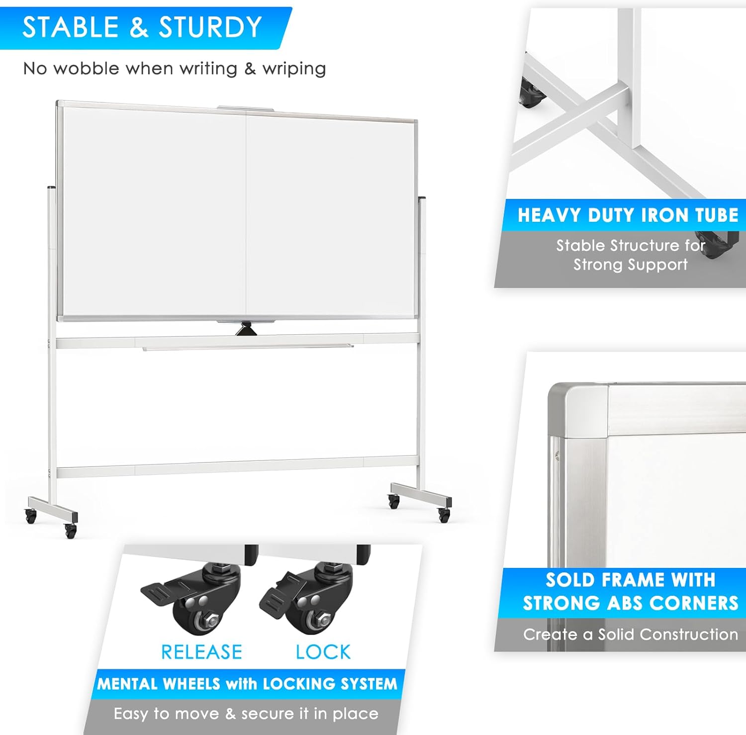 CARLA HOME 120x90cm Double Sided Magnetic Whiteboard with Wheels