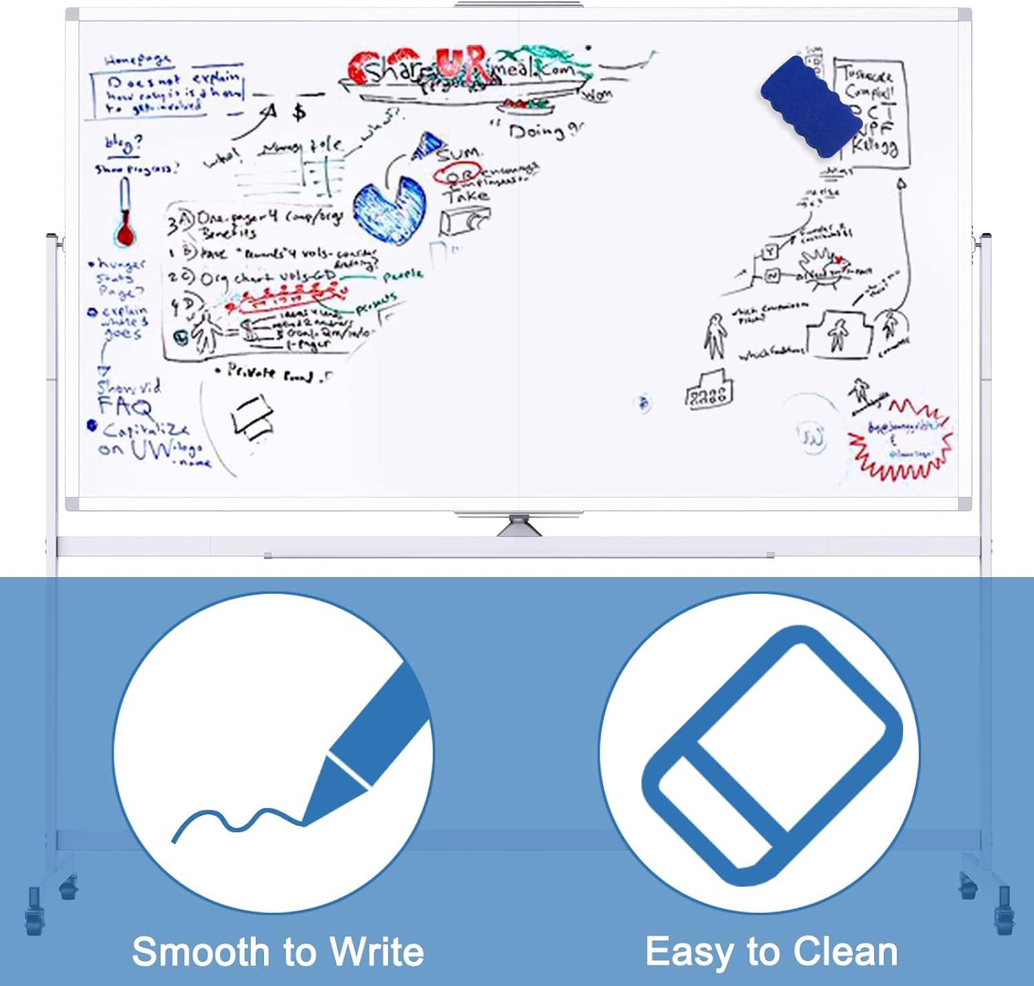 CARLA HOME 120x90cm Double Sided Magnetic Whiteboard with Wheels