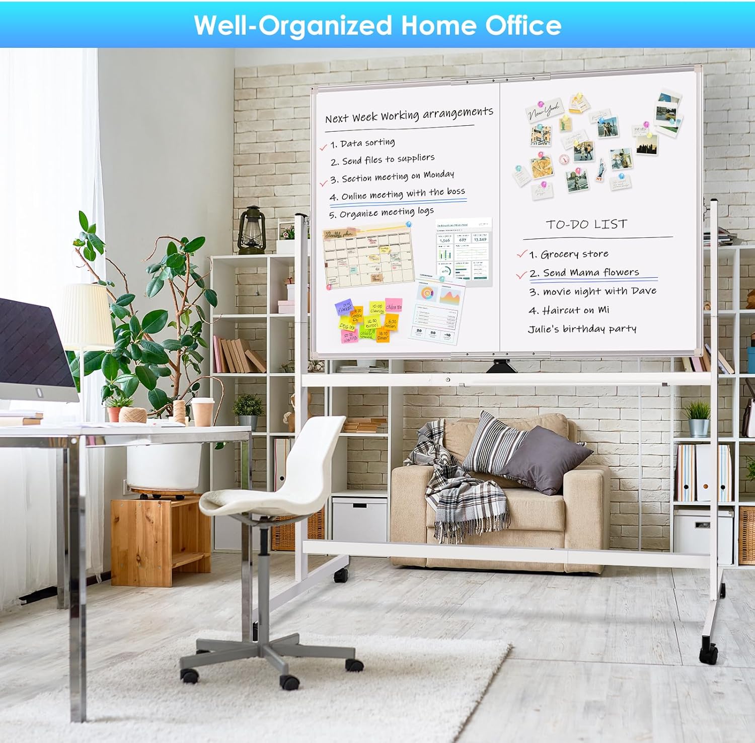 CARLA HOME 120x90cm Double Sided Magnetic Whiteboard with Wheels
