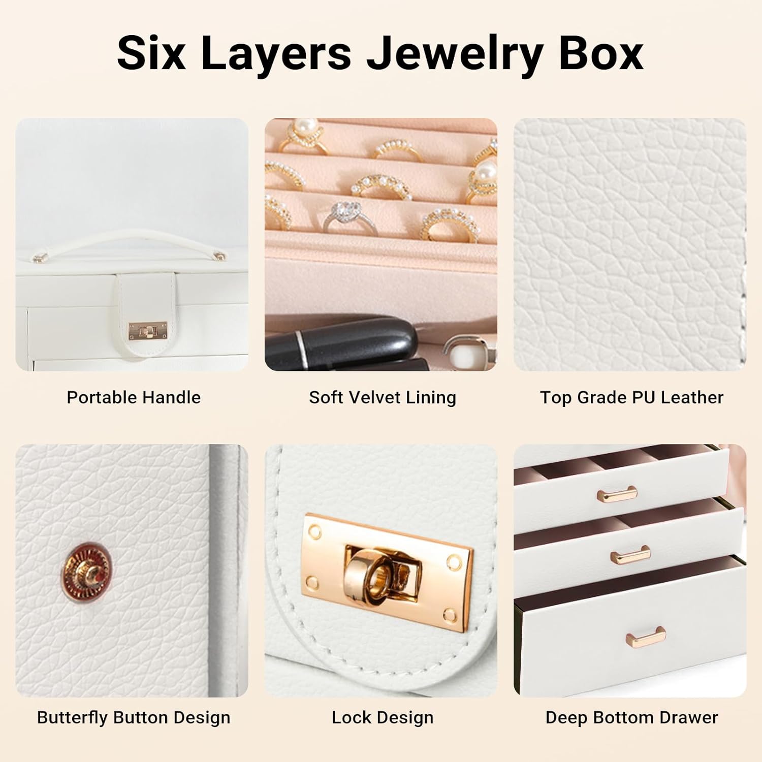 CARLA HOME 6-Layer Large Jewelry Box with Mirror and Lock - White