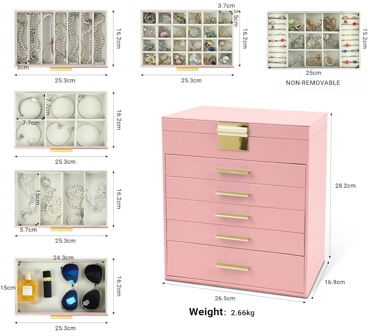 CARLA HOME 6-Layer Jewelry Organizer Box with Mirror & Drawers - Pink - SuperSaverAU - view 3