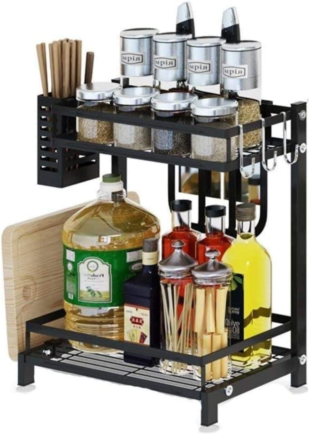 CARLA HOME 2-Tier Kitchen Spice Rack Organizer 34x41x21 cm with Hooks & Utensil Holder - SuperSaverAU - view 1