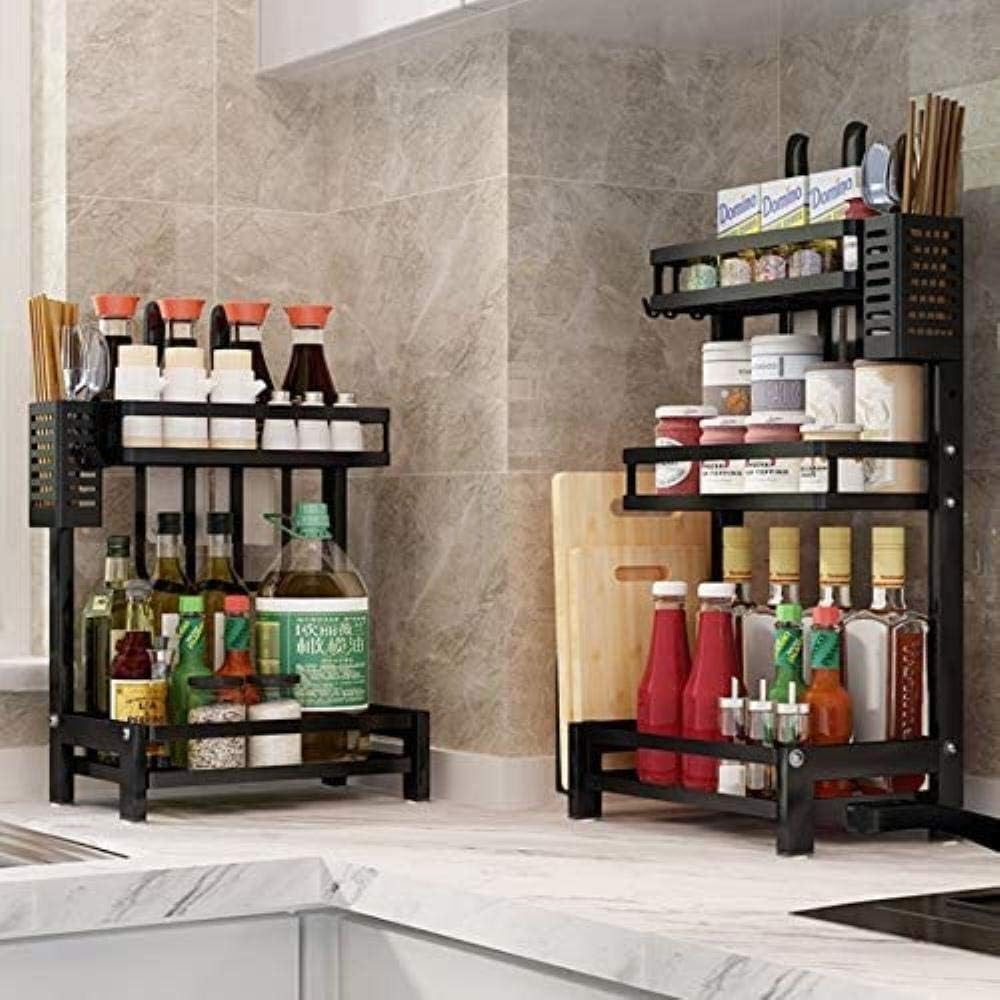CARLA HOME 2-Tier Kitchen Spice Rack Organizer 34x41x21 cm with Hooks & Utensil Holder - SuperSaverAU - view 9