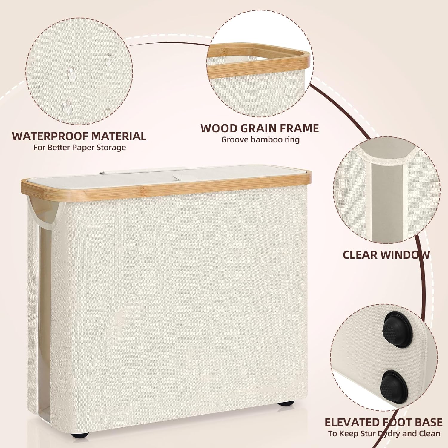 CARLA HOME 2 Pack Toilet Paper Storage Basket, Holds 12 Rolls, Bamboo Lid, White - SuperSaverAU - view 4