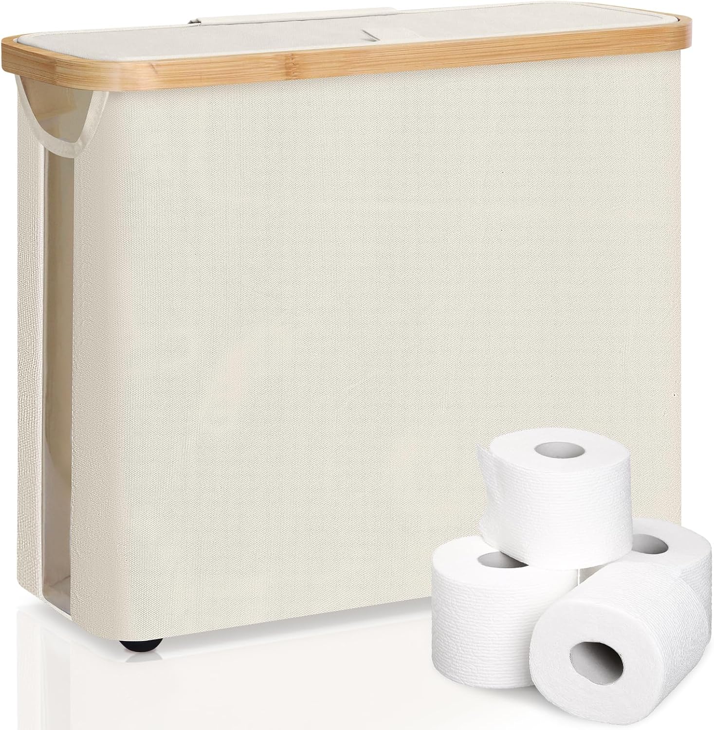 CARLA HOME 2 Pack Toilet Paper Storage Basket, Holds 12 Rolls, Bamboo Lid, White - SuperSaverAU - view 10