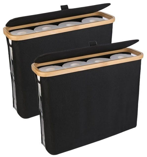 CARLA HOME 2 Pack Toilet Paper Storage Basket, Holds 12 Rolls, Bamboo Lid, Black - SuperSaverAU - view 1