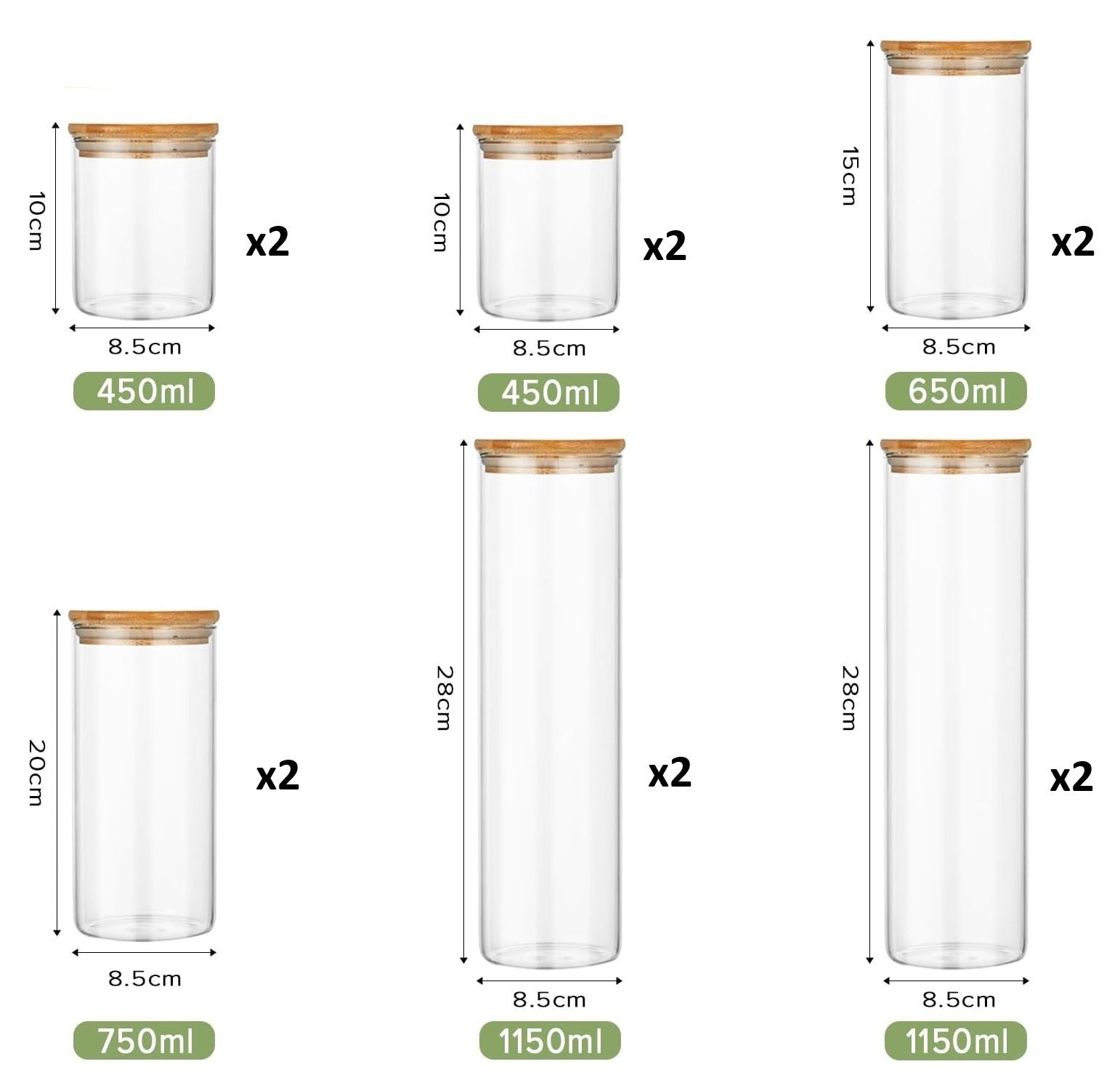 CARLA HOME 12 Pack Glass Storage Jars with Bamboo Lids, Airtight, Multi-Size - SuperSaverAU - view 2