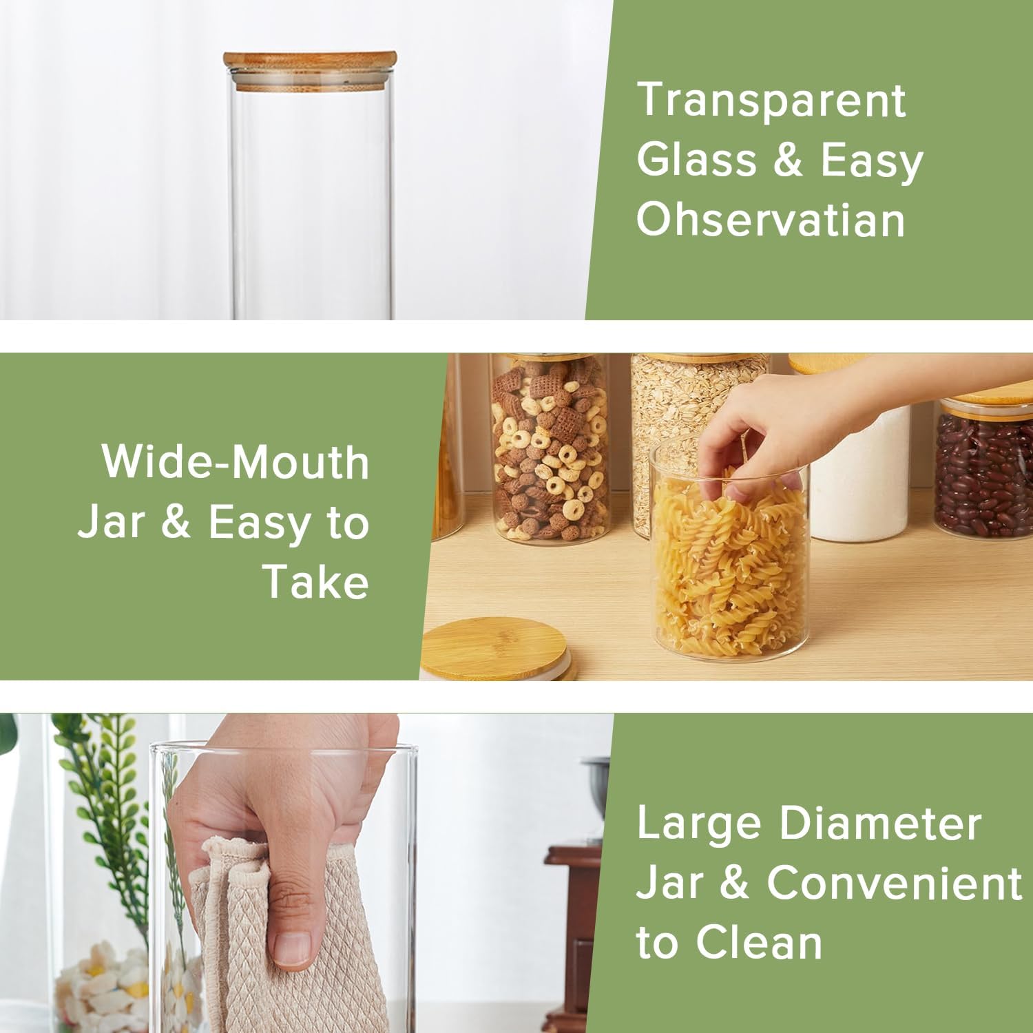 CARLA HOME 12 Pack Glass Storage Jars with Bamboo Lids, Airtight, Multi-Size - SuperSaverAU - view 4