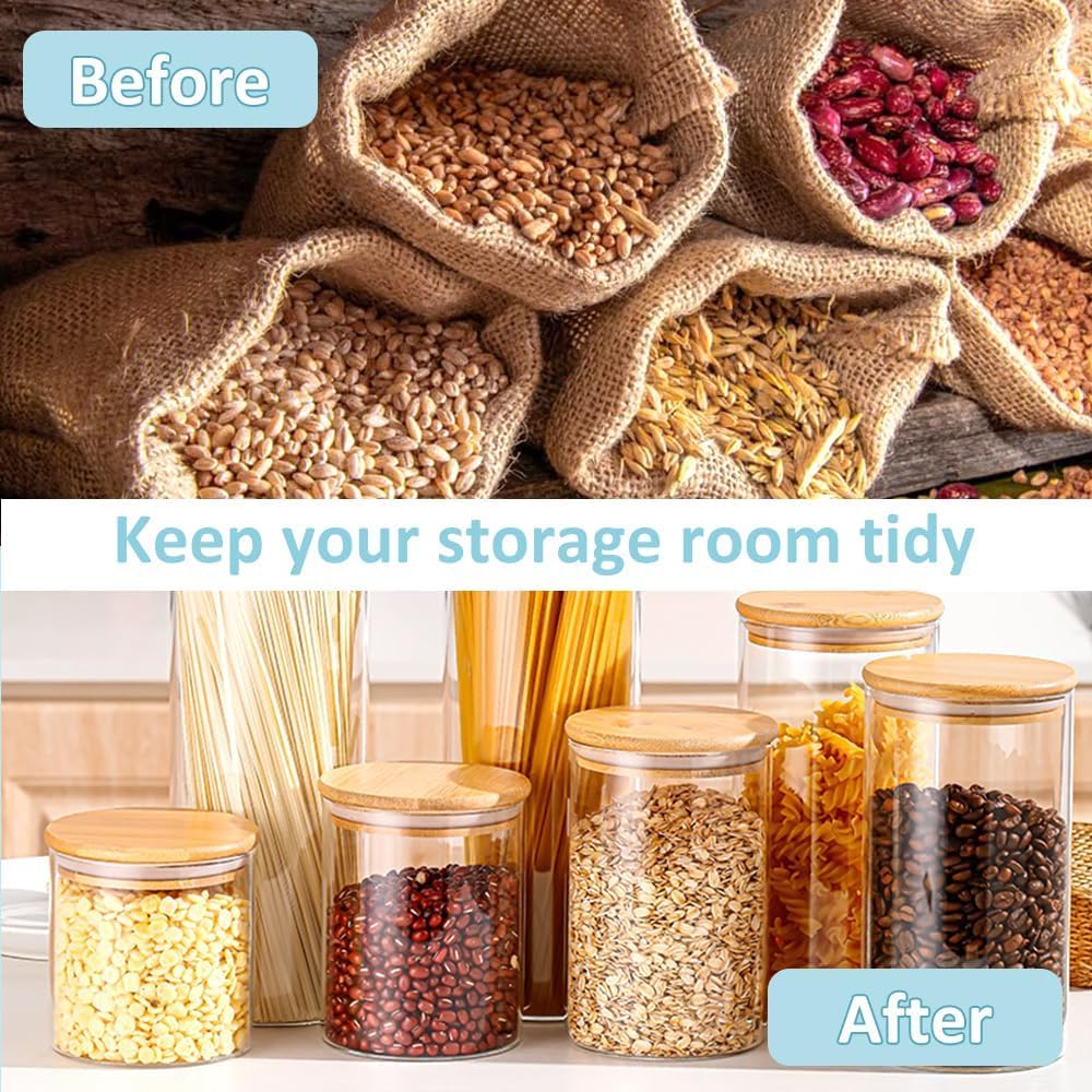 CARLA HOME 12 Pack Glass Storage Jars with Bamboo Lids, Airtight, Multi-Size - SuperSaverAU - view 7