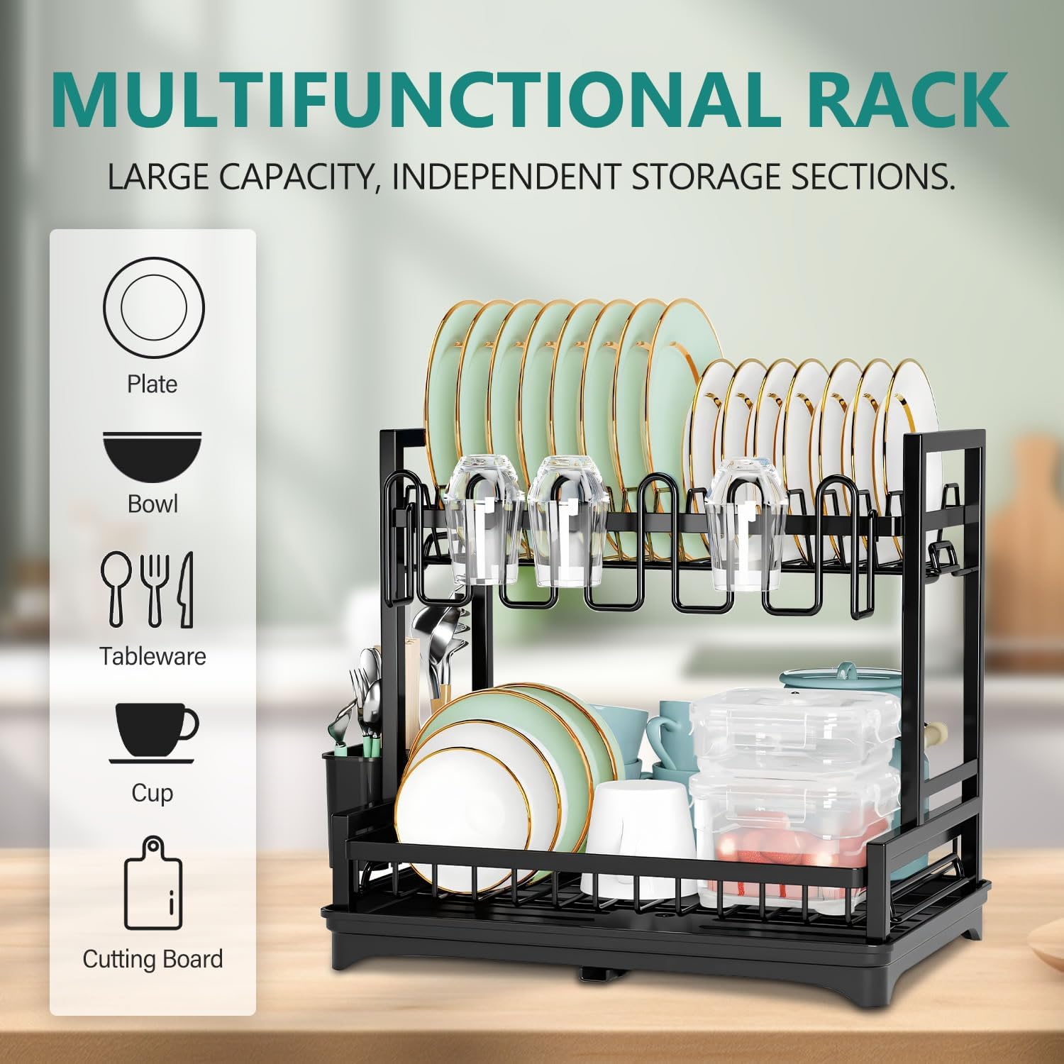 CARLA HOME 2-Tier Dish Drying Rack – with Drainboard