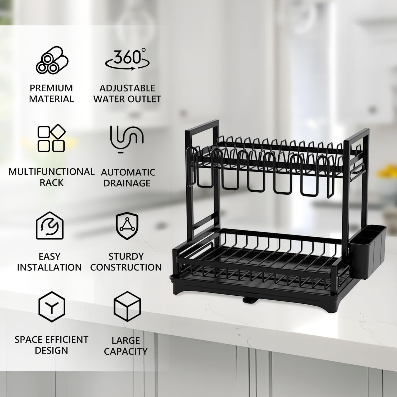 CARLA HOME 2-Tier Dish Drying Rack – with Drainboard
