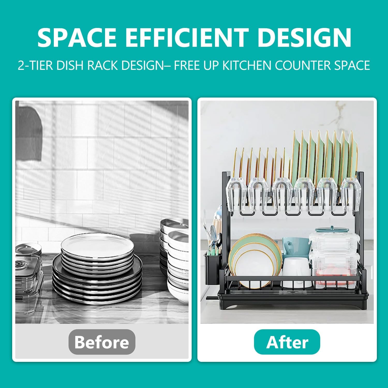 CARLA HOME 2-Tier Dish Drying Rack – with Drainboard