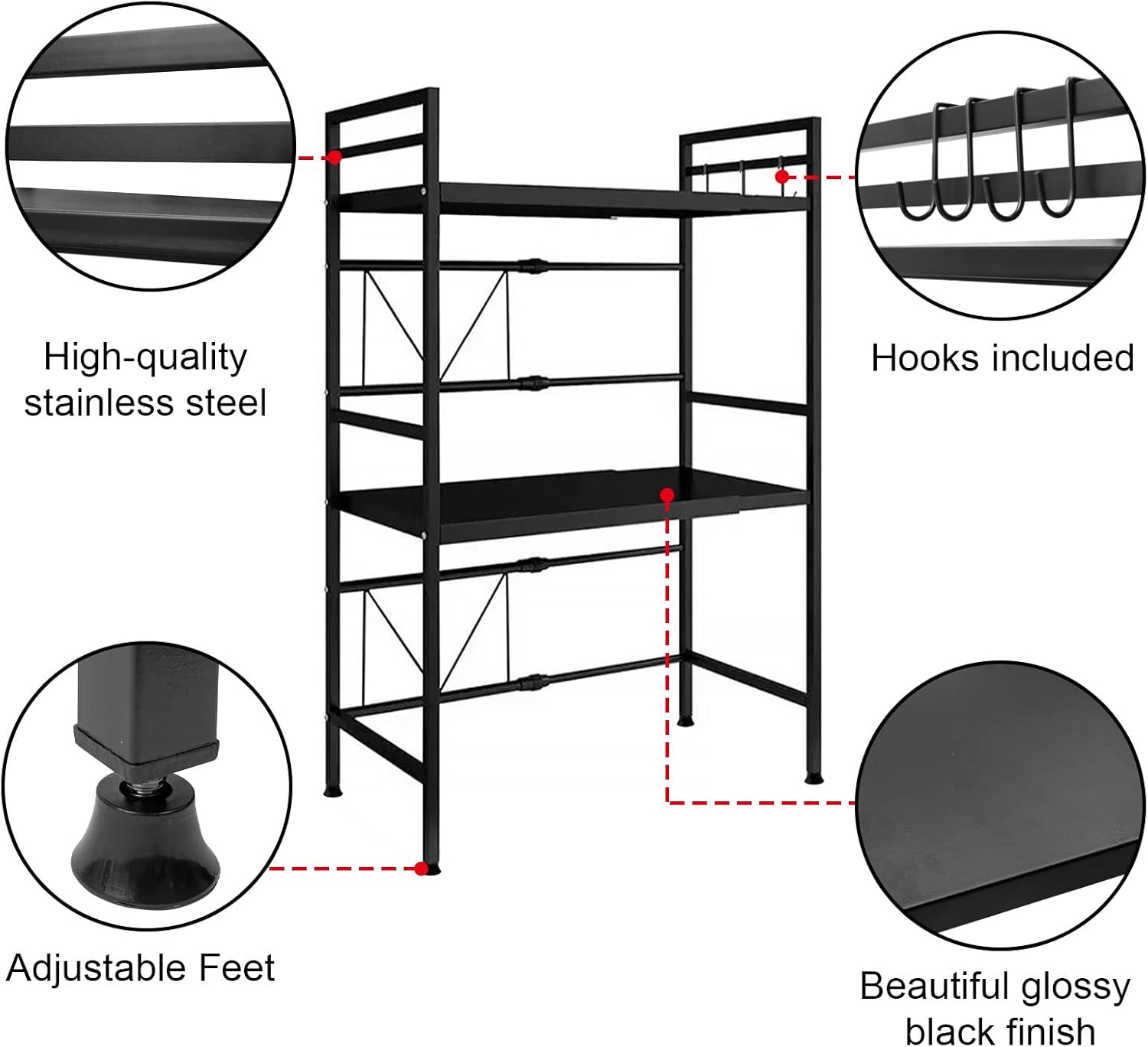 CARLA HOME 3-Tier Microwave Oven Rack, Adjustable Metal Shelf Stand 36 x 78 x 40 cm - SuperSaverAU - view 4