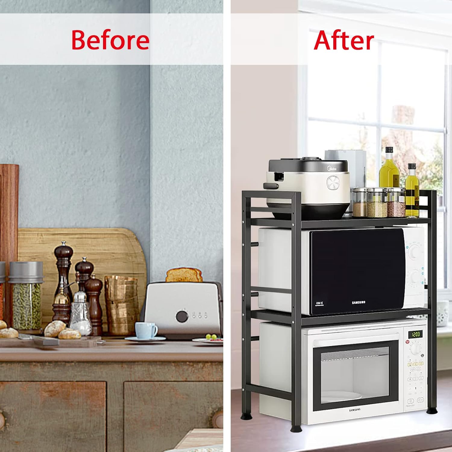 CARLA HOME 3-Tier Microwave Oven Rack, Adjustable Metal Shelf Stand 36 x 78 x 40 cm - SuperSaverAU - view 5