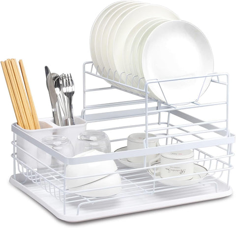CARLA HOME 2-Tier Dish Drying Rack 43x32x27 cm with Removable Tray & Utensil Holder - SuperSaverAU - view 1
