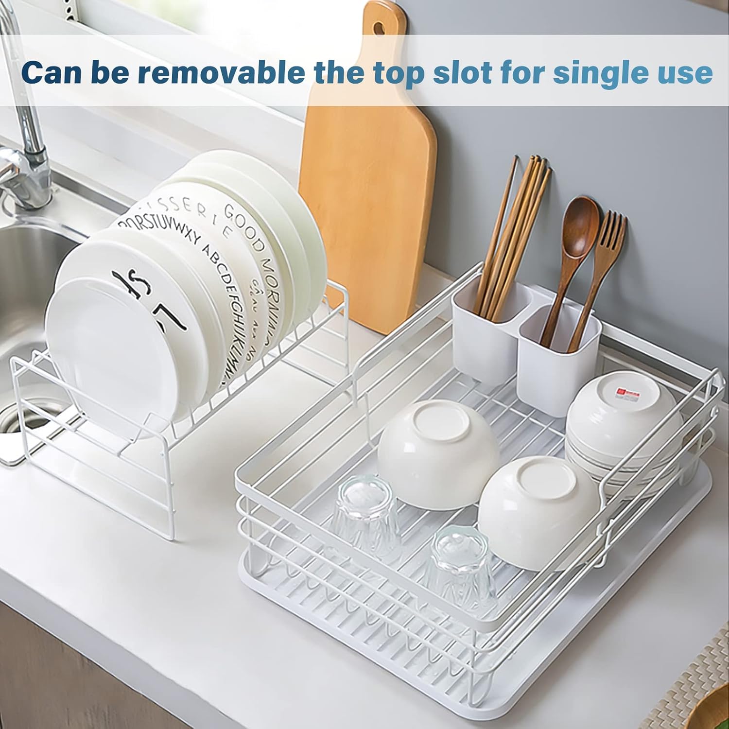 CARLA HOME 2-Tier Dish Drying Rack 43x32x27 cm with Removable Tray & Utensil Holder - SuperSaverAU - view 5
