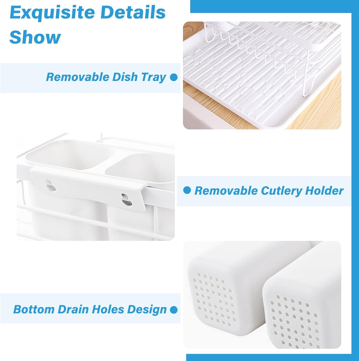 CARLA HOME 2-Tier Dish Drying Rack 43x32x27 cm with Removable Tray & Utensil Holder - SuperSaverAU - view 7